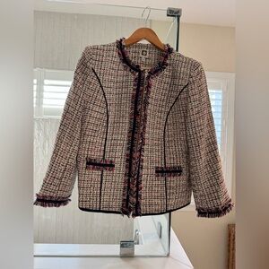 Anne Klein Tweed Blazer with Fringe Trim